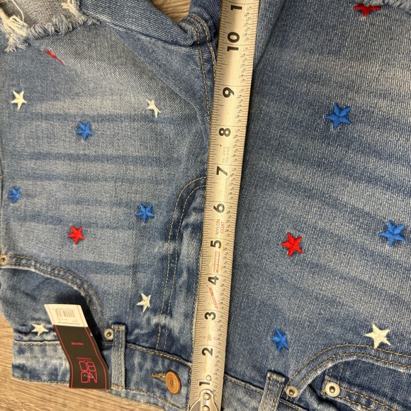 NOBO‎ Cut Off Short Jean Sz 3 Denim Stars Red White Blue Patriotic Distressed - Picture 7 of 8